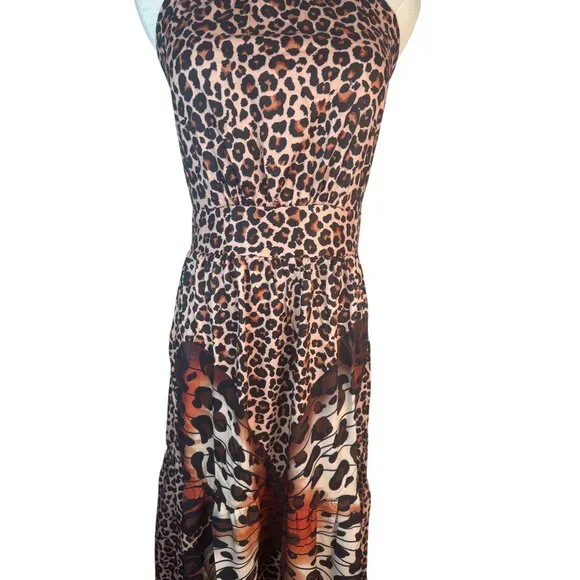 2/$50 NEW Leopard L Print Halter Boho Maxi Dress Butterfly Design Sleeveless - Picture 5 of 16